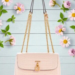 GUESS Montreal Convertible Croc-Embossed Crossbody Flap - PALE ROSE (PINK)